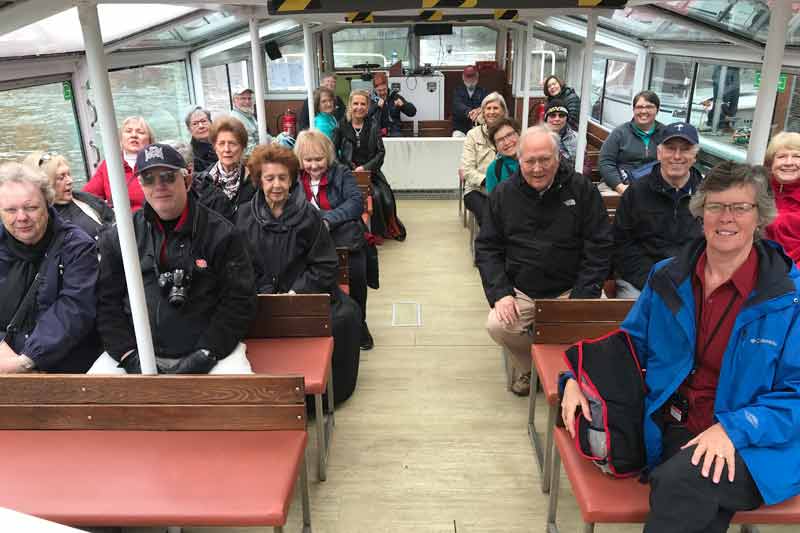 Tour group on a boat in Belgium