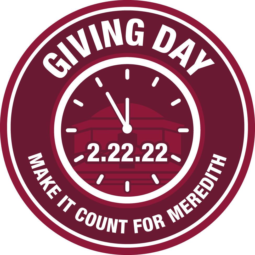Circular logo that says "Giving Day, Make it count for Meredith, 2/22/22".