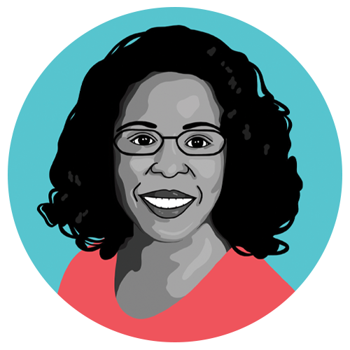 Graphic portrait of Yvette Brown with a teal background.
