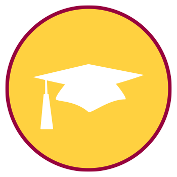 A yellow icon with a graduation cap graphic.