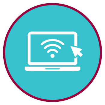 A teal colored icon with a computer and wifi graphic in white.