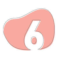 Decorative "6" on a pink paint splat.