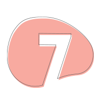 Decorative "7" on a pink paint splat.