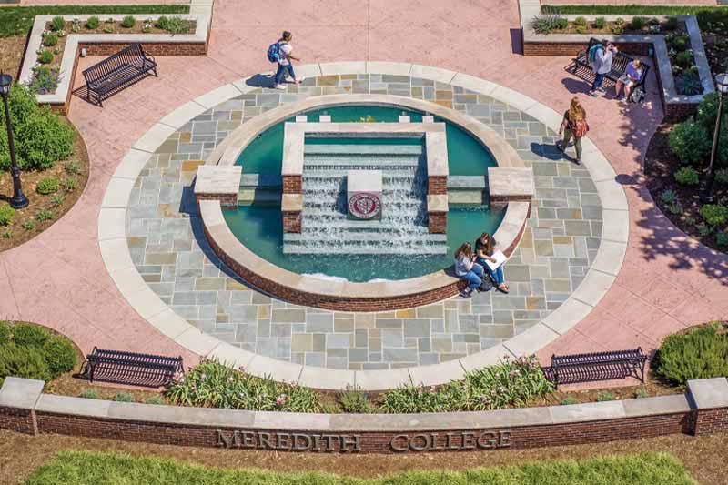 An overhead view of the Meredith College fountain and walkway.