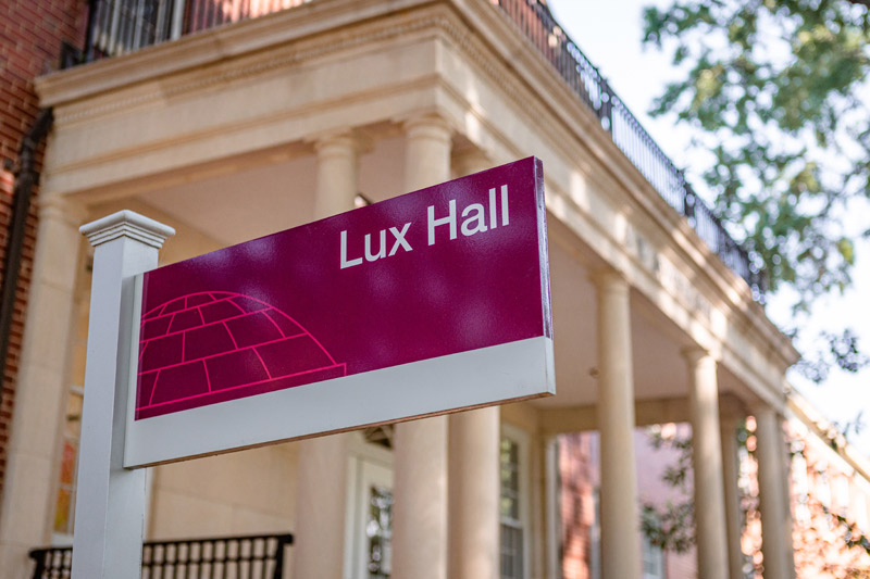 The new Lux Hall signage outside of the building.