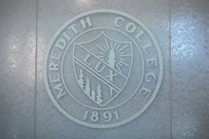 The Meredith logo on the water wall.