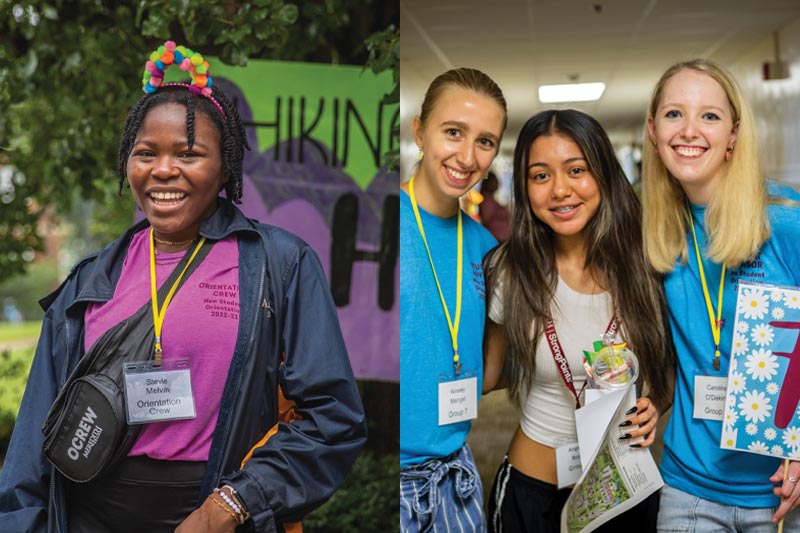 Two images of students smiling on move-in day.
