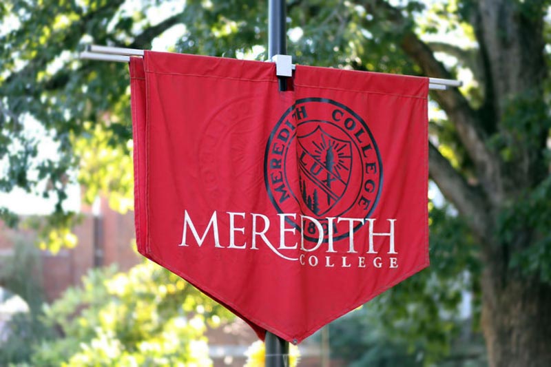 A Meredith College banner on campus.