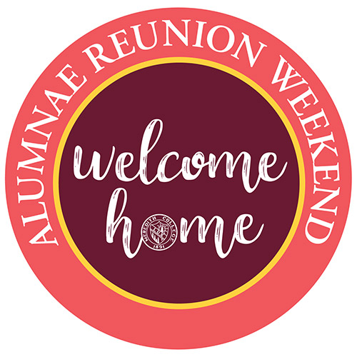 Circle logo that says Welcome Home, Alumnae Reunion Weekend.